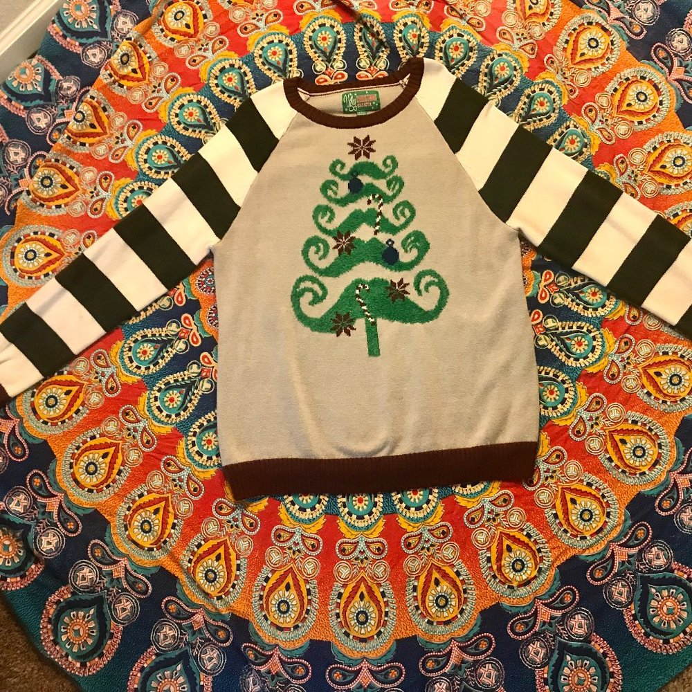 "Ugly Christmas Sweater" with a Mustache Xmas Tree